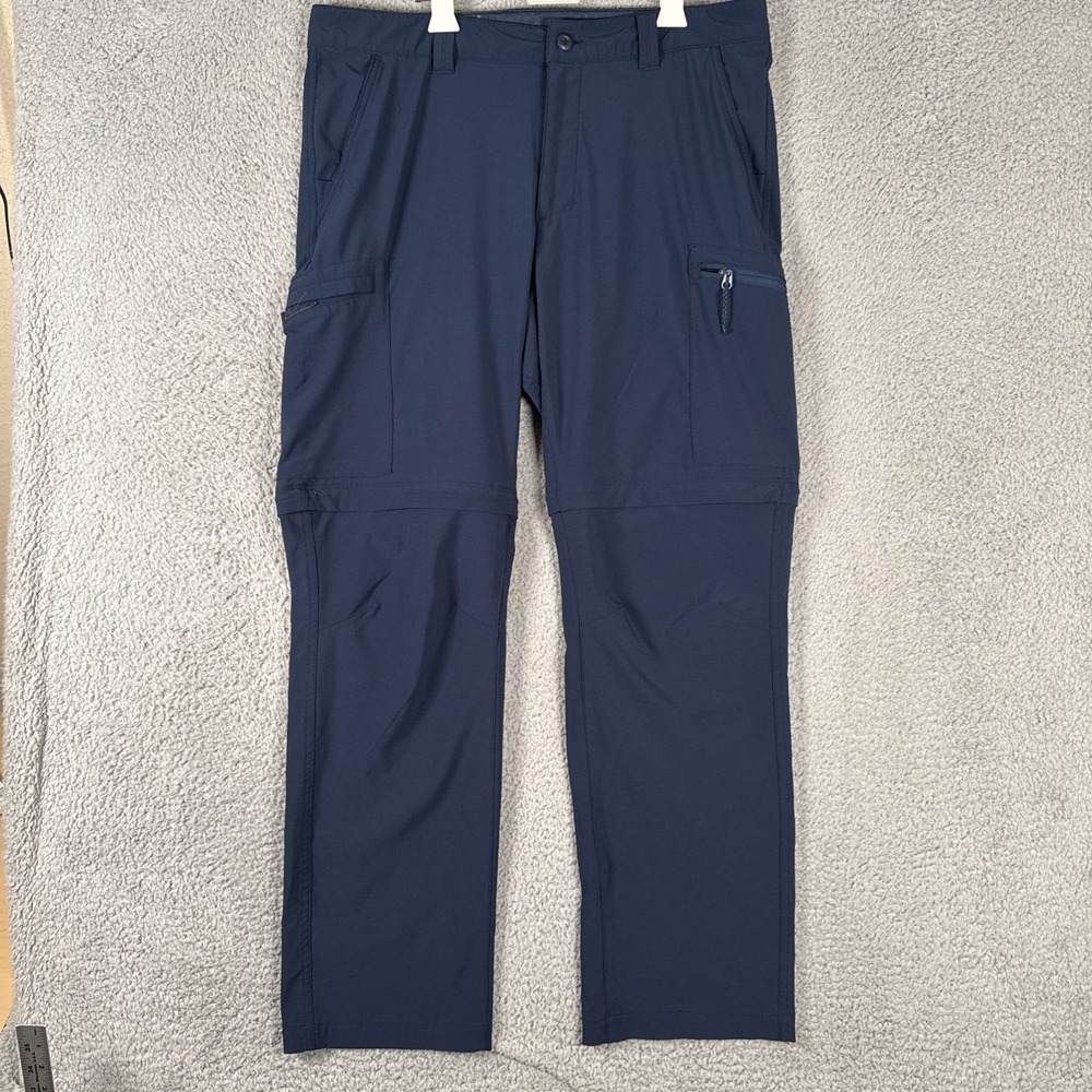 Columbia PFG Pants Mens 36x32 Navy Blue Convertible Cargo Nylon Hiking OmniShade